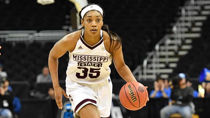 Mar 25, 2018; Kansas City, MO, United States; Mississippi State Lady Bulldogs guard Victoria Vivians