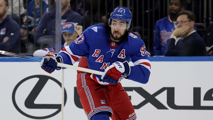 Mar 2, 2026; New York, New York, USA; New York Rangers center Mika Zibanejad (93) skates against the Columbus Blue Jackets during the third period at Madison Square Garden. Mandatory Credit: Brad Penner-Imagn Images Mar 2, 2026; New York, New York, USA; New York Rangers center Mika Zibanejad (93) skates against the Columbus Blue Jackets during the third period at Madison Square Garden. Mandatory Credit: Brad Penner-Imagn Images