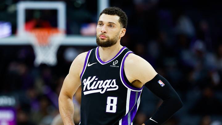 Jan 20, 2026; Sacramento, California, USA; Sacramento Kings guard Zach LaVine (8) looks on against the Miami Heat during the third quarter at Golden 1 Center. Jan 20, 2026; Sacramento, California, USA; Sacramento Kings guard Zach LaVine (8) looks on against the Miami Heat during the third quarter at Golden 1 Center.