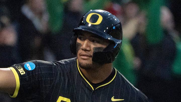 Oregon’s Naulivou Lauaki Jr. celebrates his eighth-inning home run with fans during the NCAA Eugene Regional Baseball Tournament game against Yale at PK Park n Eugene May 29, 2026.