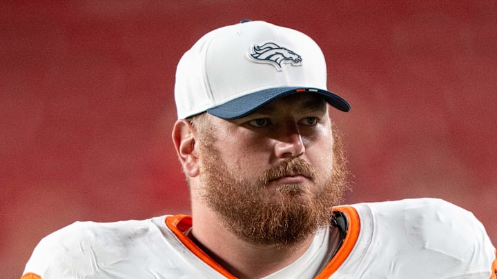August 9, 2025; Santa Clara, California, USA; Denver Broncos guard Ben Powers (74) after the game against the San Francisco 49ers at Levi's Stadium. Mandatory Credit: Kyle Terada-Imagn Images