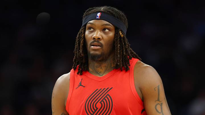 Feb 22, 2026; Phoenix, Arizona, USA; Portland Trail Blazers center Robert Williams III (35) against the Phoenix Suns at Mortgage Matchup Center. Mandatory Credit: Mark J. Rebilas-Imagn Images