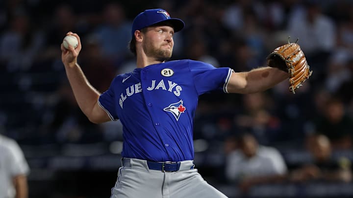 Toronto Blue Jays starting pitcher Trey Yesavage (39) throws a pitch against the Tampa Bay Rays in the first inning at George M. Steinbrenner Field. 