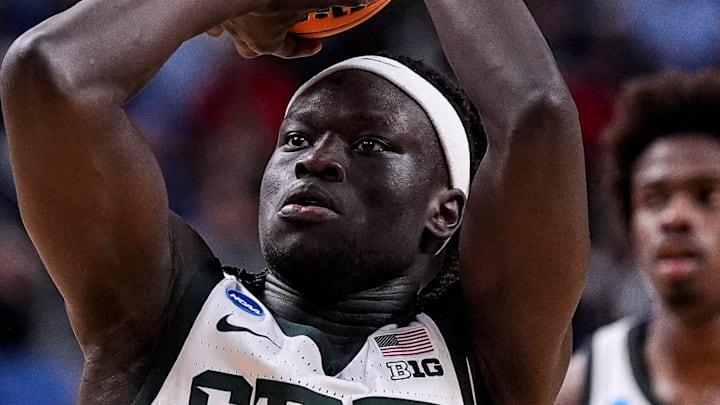 Michigan State guard Kur Teng (2) shoots a free throw against Louisville during the second half of NCAA Tournament Second Round at KeyBank Center in Buffalo on Saturday, March 21, 2026.