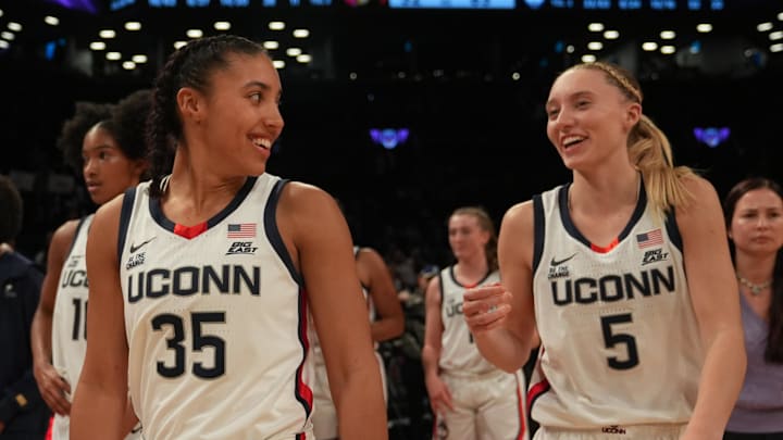 Connecticut Huskies guard Azzi Fudd (35) and Connecticut Huskies guard Paige Bueckers Connecticut Huskies guard Azzi Fudd (35) and Connecticut Huskies guard Paige Bueckers