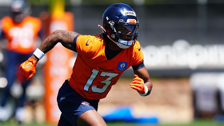 May 10, 2025; Englewood, CO, USA; Denver Broncos wide receiver Pat Bryant (13) during rookie minicamp at Broncos Park Powered by CommonSpirit. 