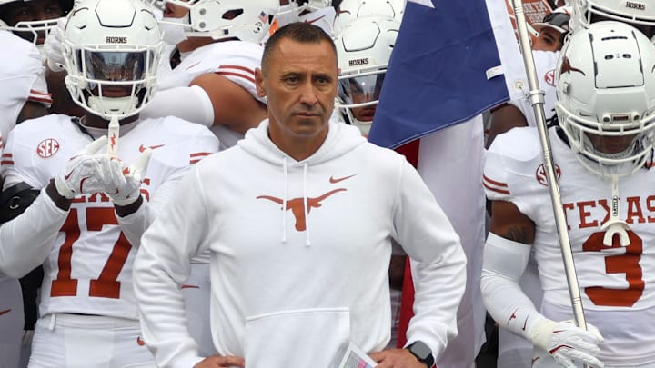 Texas Longhorns head coach Steve Sarkisian waits to lead his team onto the field prior to the game against the Mississippi State Bulldogs at Davis Wade Stadium at Scott Field.