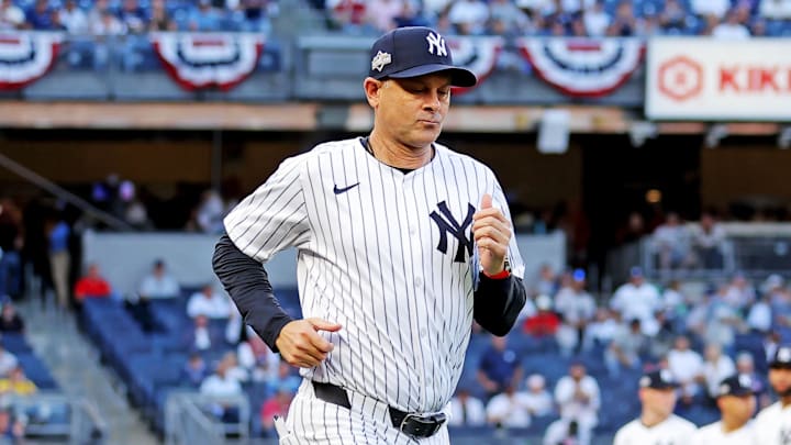 Aaron Boone might have ran out of the dugout too early in Game 1. Aaron Boone might have ran out of the dugout too early in Game 1.