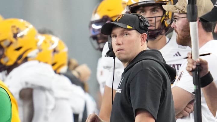 Sep 20, 2025; Waco, Texas, USA; Arizona State Sun Devils head coach Kenny Dillingham reacts on the sideline against the Baylor Bears during the first half at McLane Stadium. Mandatory Credit: Chris Jones-Imagn Images Sep 20, 2025; Waco, Texas, USA; Arizona State Sun Devils head coach Kenny Dillingham reacts on the sideline against the Baylor Bears during the first half at McLane Stadium. Mandatory Credit: Chris Jones-Imagn Images