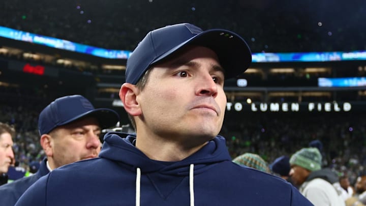 Seattle Seahawks head coach Mike Macdonald looks on
