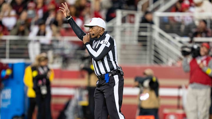 November 13, 2022; Santa Clara, California, USA; NFL referee Shawn Smith (14) during the first