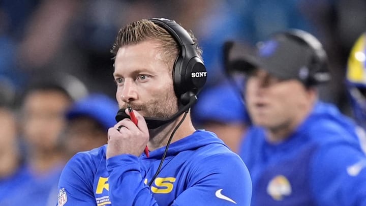 Jan 10, 2026; Charlotte, NC, USA; Los Angeles Rams head coach Sean McVay in the first half during the NFC Wild Card Round game at Bank of America Stadium. Mandatory Credit: Jim Dedmon-Imagn Images Jan 10, 2026; Charlotte, NC, USA; Los Angeles Rams head coach Sean McVay in the first half during the NFC Wild Card Round game at Bank of America Stadium. Mandatory Credit: Jim Dedmon-Imagn Images