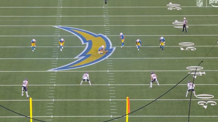 The Los Angeles Chargers line up for a rare fair catch kick against the Denver Broncos. 