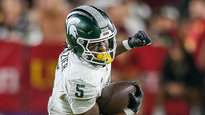 Michigan State RB Makhi Frazier carries the ball against USC on Sept. 20, 2025