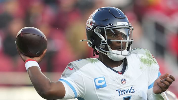Tennessee Titans quarterback Cam Ward passes the ball during the third quarter against the San Francisco 49ers Tennessee Titans quarterback Cam Ward passes the ball during the third quarter against the San Francisco 49ers