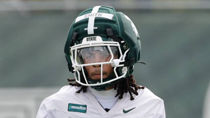 Michigan State wide receiver KK Smith goes through drills during MSU's first fall camp practice on Thursday, August 6, 2026. Michigan State wide receiver KK Smith goes through drills during MSU's first fall camp practice on Thursday, August 6, 2026.