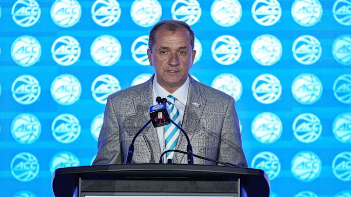 Oct 9, 2024; Charlotte, NC, USA;  ACC commissioner Jim Phillips during ACC Media Days at The Hilton Charlotte Uptown. Mandatory Credit: Jim Dedmon-Imagn Images