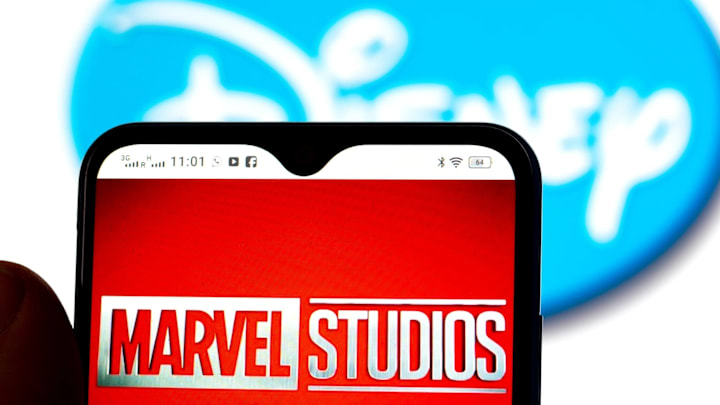 In this photo illustration, the Marvel Studios logo is seen... 