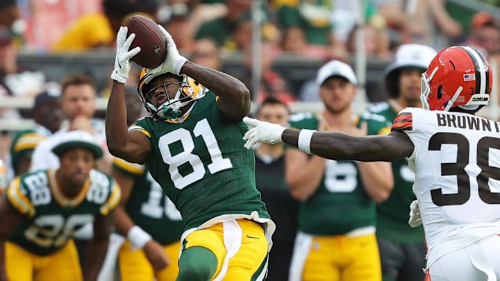 Green Bay Packers wide receiver Julian Hicks (81) catches a pass against the Cleveland Browns in last year's preseason. Green Bay Packers wide receiver Julian Hicks (81) catches a pass against the Cleveland Browns in last year's preseason.