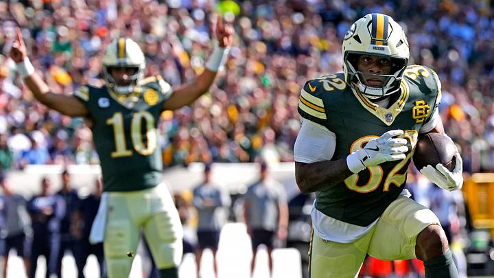 Green Bay Packers running back Marshawn Lloyd (32) rushes for a touchdown against the Chicago Bears. Green Bay Packers running back Marshawn Lloyd (32) rushes for a touchdown against the Chicago Bears.