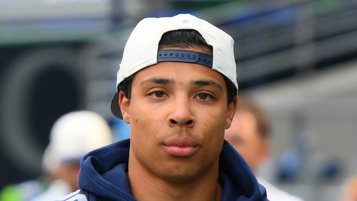 Seattle Seahawks running back Zach Charbonnet walks onto the field