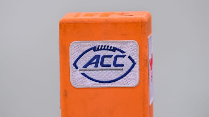 A view of the ACC logo on an end zone pylon