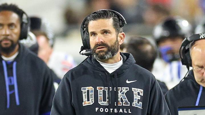 Jan 2, 2025; Jacksonville, FL, USA; Duke Blue Devils head coach Manny Diaz looks on against the Mississippi Rebels in the second quarter during the Gator Bowl at EverBank Stadium. Mandatory Credit: Nathan Ray Seebeck-Imagn Images Jan 2, 2025; Jacksonville, FL, USA; Duke Blue Devils head coach Manny Diaz looks on against the Mississippi Rebels in the second quarter during the Gator Bowl at EverBank Stadium. Mandatory Credit: Nathan Ray Seebeck-Imagn Images