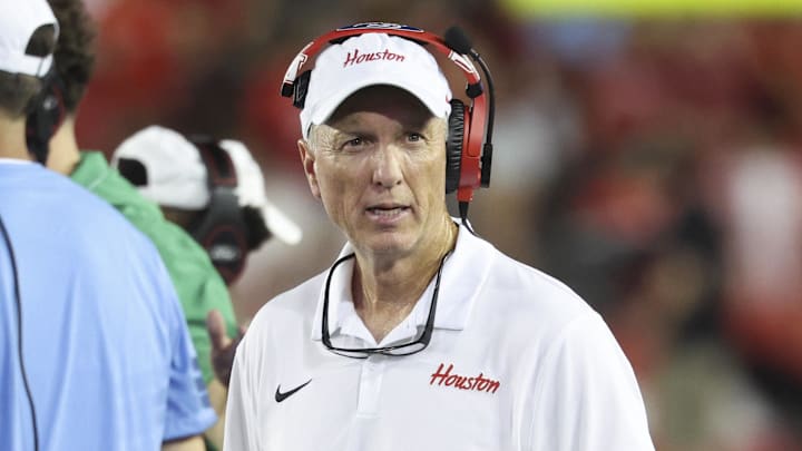 Aug 28, 2025; Houston, Texas, USA; Houston Cougars head coach Willie Fritz walks on the sideline during the game against the Stephen F. Austin Lumberjacks at TDECU Stadium. Mandatory Credit: Troy Taormina-Imagn Images Aug 28, 2025; Houston, Texas, USA; Houston Cougars head coach Willie Fritz walks on the sideline during the game against the Stephen F. Austin Lumberjacks at TDECU Stadium. Mandatory Credit: Troy Taormina-Imagn Images