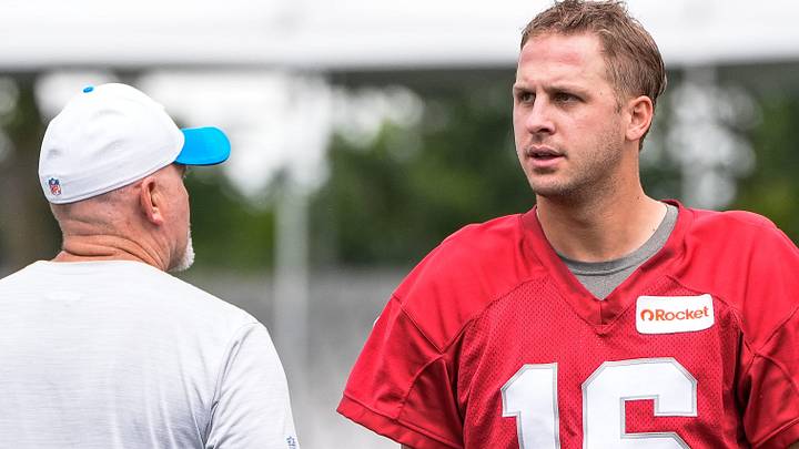Detroit Lions quarterback Jared Goff and offensive coordinator John Morton