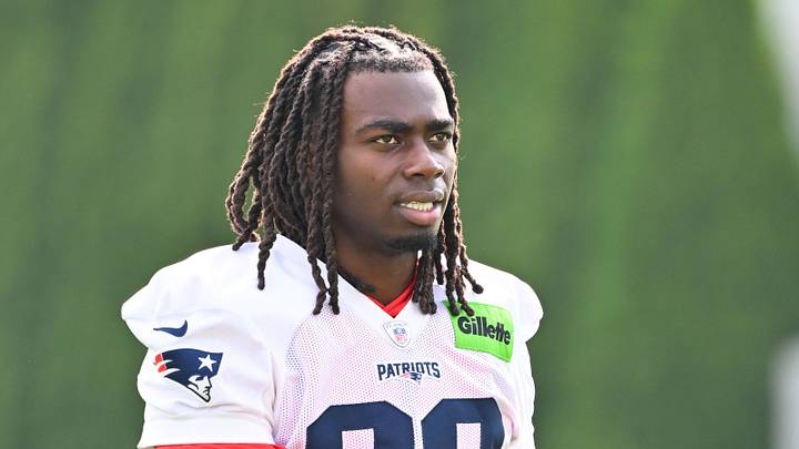 New England Patriots running back Rhamondre Stevenson (38).