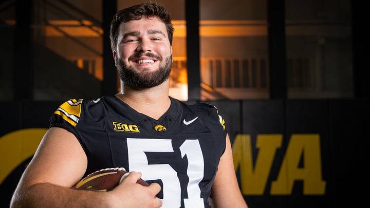 Iowa defensive lineman Luke Gaffney (51) stands for a portrait during Hawkeye football media day, Friday, Aug. 14, 2026, in Iowa City. Iowa defensive lineman Luke Gaffney (51) stands for a portrait during Hawkeye football media day, Friday, Aug. 14, 2026, in Iowa City.