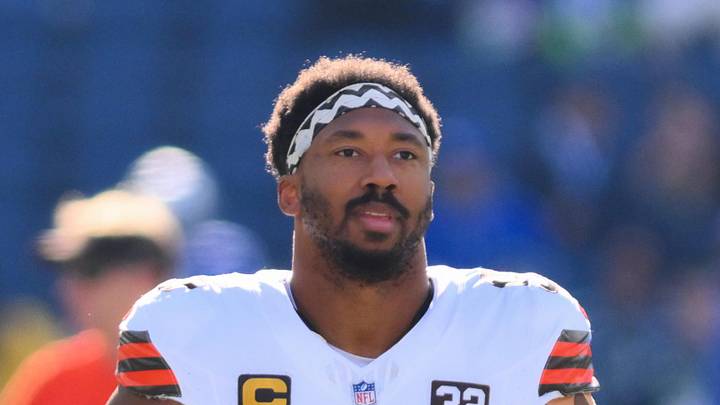 Cleveland Browns defensive end Myles Garrett during warmups prior to the game against the Seattle Seahawks.