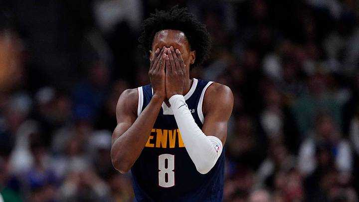 Jan 27, 2026; Denver, Colorado, USA; Denver Nuggets guard Peyton Watson (8) reacts in the fourth quarter against the Detroit Pistons at Ball Arena. Jan 27, 2026; Denver, Colorado, USA; Denver Nuggets guard Peyton Watson (8) reacts in the fourth quarter against the Detroit Pistons at Ball Arena.