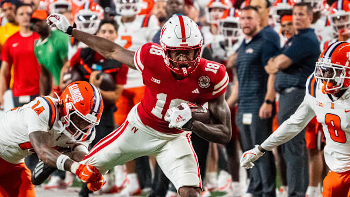 Nebraska Cornhuskers wide receiver Isaiah Neyor runs after a catch against the Illinois Fighting Illini.