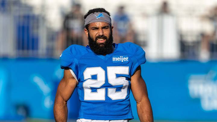 Detroit Lions running back Jacob Saylors (25) during minicamp Detroit Lions running back Jacob Saylors (25) during minicamp