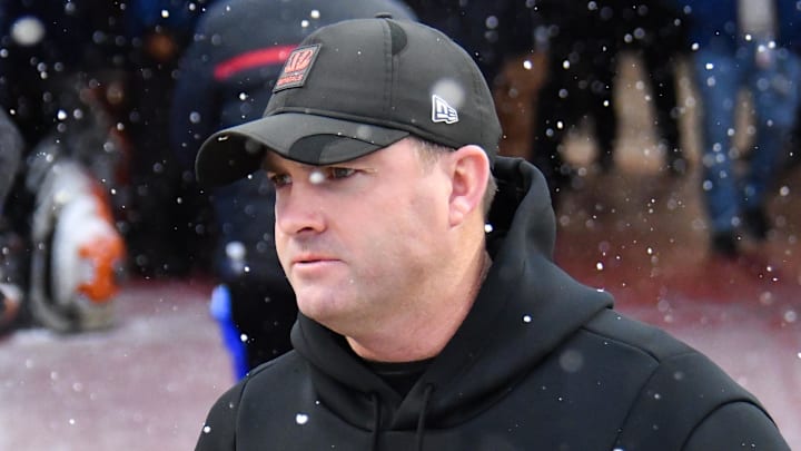 Dec 7, 2025; Orchard Park, New York, USA; Cincinnati Bengals head coach Zac Taylor looks on before the game against the Buffalo Bills at Highmark Stadium. Mandatory Credit: Mark Konezny-Imagn Images