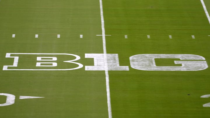 Sep 28, 2024; Los Angeles, California, USA; The Big Ten conference logo is seen before a game between the Wisconsin Badgers and the USC Trojans at United Airlines Field at Los Angeles Memorial Coliseum. Mandatory Credit: Kirby Lee-Imagn Images Sep 28, 2024; Los Angeles, California, USA; The Big Ten conference logo is seen before a game between the Wisconsin Badgers and the USC Trojans at United Airlines Field at Los Angeles Memorial Coliseum. Mandatory Credit: Kirby Lee-Imagn Images