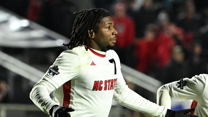 Dec 12, 2025; Cary, NC, USA; NC State Wolfpack forward Donavan Phillip (7) reacts with midfielder Justin McLean (8) after scoring a goal in the second half at First Horizon Stadium. Mandatory Credit: Bob Donnan-Imagn Images Dec 12, 2025; Cary, NC, USA; NC State Wolfpack forward Donavan Phillip (7) reacts with midfielder Justin McLean (8) after scoring a goal in the second half at First Horizon Stadium. Mandatory Credit: Bob Donnan-Imagn Images