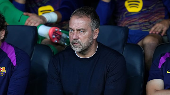 Hansi Flick lors de FC Barcelone - Olympiakos.