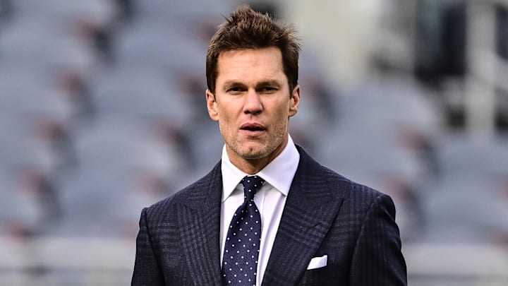 Nov 17, 2024; Chicago, Illinois, USA; Former quarterback and current NFL announcer Tom Brady looks on before the game between the Chicago Bears and Green Bay Packers at Soldier Field. Mandatory Credit: Daniel Bartel-Imagn Images Nov 17, 2024; Chicago, Illinois, USA; Former quarterback and current NFL announcer Tom Brady looks on before the game between the Chicago Bears and Green Bay Packers at Soldier Field. Mandatory Credit: Daniel Bartel-Imagn Images