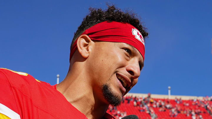 Kansas City Chiefs quarterback Patrick Mahomes speaks with CBS Sports sideline reporter Tracy Wolfson. Kansas City Chiefs quarterback Patrick Mahomes speaks with CBS Sports sideline reporter Tracy Wolfson.