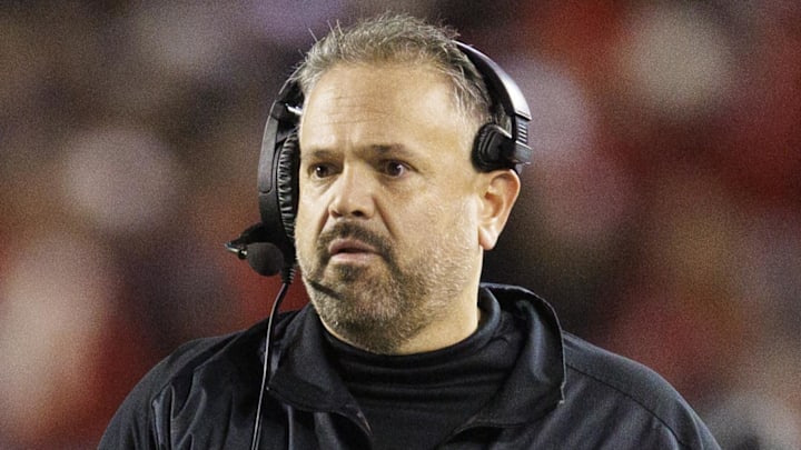 Nov 18, 2023; Madison, Wisconsin, USA;  Nebraska Cornhuskers head coach Matt Rhule walks the