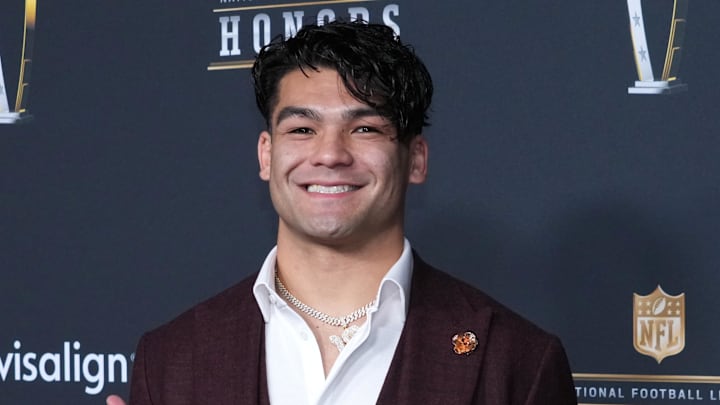 Feb 5, 2026; San Francisco, CA, USA; Puka Nacua on the NFL Honors Red Carpet before Super Bowl LX at Palace of Fine Arts. Mandatory Credit: Kirby Lee-Imagn Images