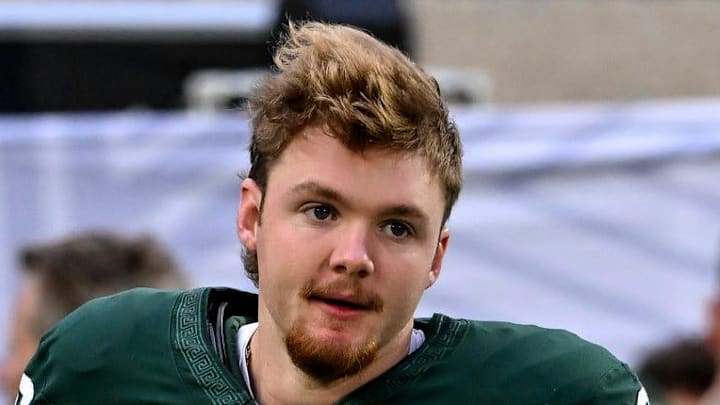 Michigan State senior Ryan Eckley is recognized during a ceremony before the game against Penn State on Saturday, Nov. 15, 2025, at Spartan Stadium in East Lansing.
