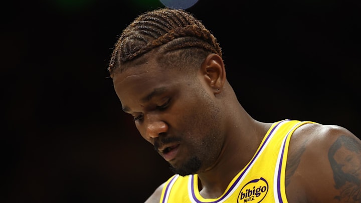 Dec 23, 2025; Phoenix, Arizona, USA; Los Angeles Lakers center Deandre Ayton (5) reacts against the Phoenix Suns at Mortgage Matchup Center. Mandatory Credit: Mark J. Rebilas-Imagn Images