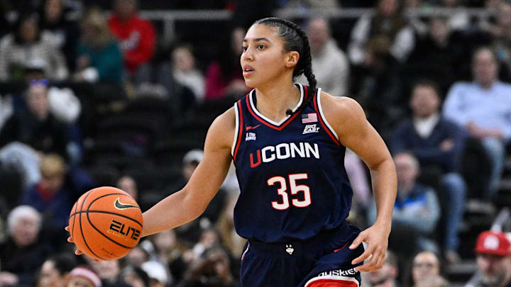 Dec 31, 2025; Providence, Rhode Island, USA; UConn Huskies guard Azzi Fudd (35) dribbles the ball during the first half against the Providence Friars at the Amica Mutual Pavilion. Mandatory Credit: Eric Canha-Imagn Images Dec 31, 2025; Providence, Rhode Island, USA; UConn Huskies guard Azzi Fudd (35) dribbles the ball during the first half against the Providence Friars at the Amica Mutual Pavilion. Mandatory Credit: Eric Canha-Imagn Images