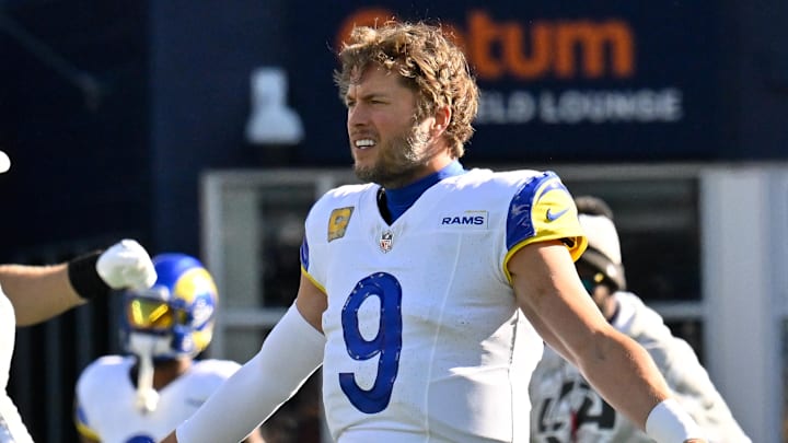 Nov 17, 2024; Foxborough, Massachusetts, USA; Los Angeles Rams quarterback Matthew Stafford (9) warms up before a game against the New England Patriots at Gillette Stadium. Mandatory Credit: Eric Canha-Imagn Images Nov 17, 2024; Foxborough, Massachusetts, USA; Los Angeles Rams quarterback Matthew Stafford (9) warms up before a game against the New England Patriots at Gillette Stadium. Mandatory Credit: Eric Canha-Imagn Images