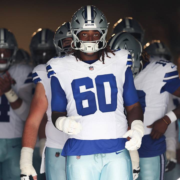 Dallas Cowboys offensive tackle Tyler Guyton prepares to enter the field prior to the game against the Carolina Panthers. Dallas Cowboys offensive tackle Tyler Guyton prepares to enter the field prior to the game against the Carolina Panthers.