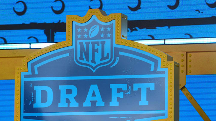 Apr 23, 2026; Pittsburgh, PA, USA; The 2026 NFL Draft logo on the theater stage at Acrisure Stadium. Mandatory Credit: Kirby Lee-Imagn Images