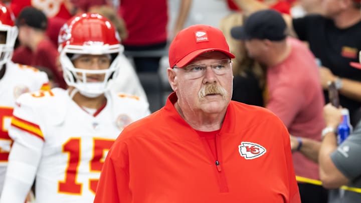 Aug 9, 2025; Glendale, Arizona, USA; Kansas City Chiefs head coach Andy Reid against the Arizona Cardinals during a preseason NFL game at State Farm Stadium. Mandatory Credit: Mark J. Rebilas-Imagn Images Aug 9, 2025; Glendale, Arizona, USA; Kansas City Chiefs head coach Andy Reid against the Arizona Cardinals during a preseason NFL game at State Farm Stadium. Mandatory Credit: Mark J. Rebilas-Imagn Images